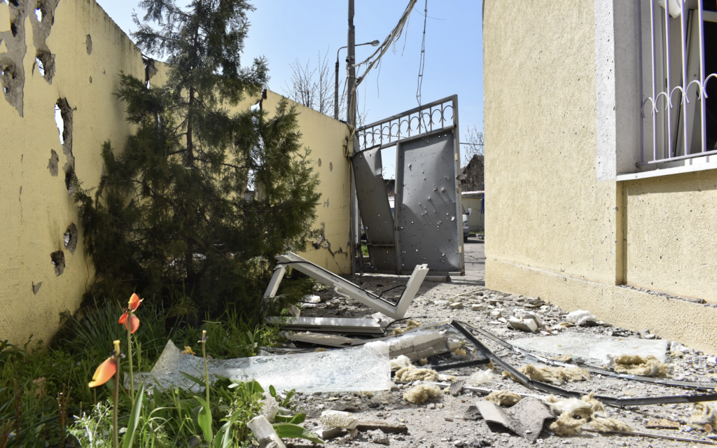 Damage to the inside of the Jewish Community Centre after a drone strike. Photo Credit: WJR