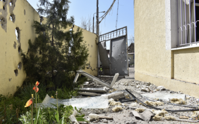 Damage to the inside of the Jewish Community Centre after a drone strike. Photo Credit: WJR