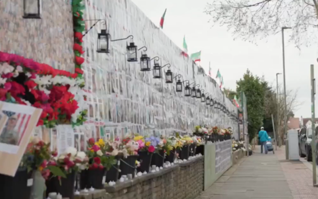 The wall, in Golders Green, features the pictures of hundreds of people murdered by the Iranian regime in January, when tens of thousands of Iranian civilians were believed to have been killed (Credit: Twitter/ @Conservatives)