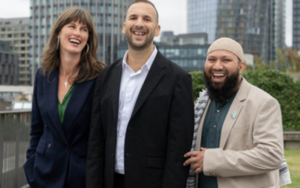 Mothin Ali (r) with Zack Polanski and Rachel Millward