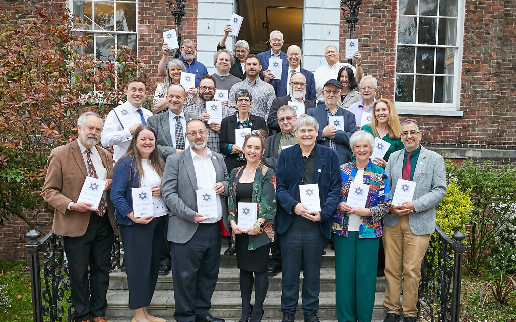 Contributors to the Movement for Progressive Judaism's book on Zionism and Israel on the steps o f the Sternberg Centre April 28 2026 PIC Zoe Norfolk