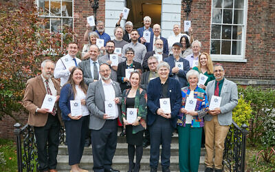 Contributors to the Movement for Progressive Judaism's book on Zionism and Israel on the steps o f the Sternberg Centre April 28 2026 PIC Zoe Norfolk