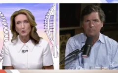 Victoria Derbyshire interviews Tucker Carlson on BBC politics programme (Image: BBC)