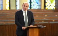 Liberal Democrats leader Sir Ed Davey speaks during a visit to Western Marble Arch synagogue to meet the Jewish community, in light of the Golders Green attack last week, whilst on the campaign trail for the upcoming local elections
Lucy North/PA Wire