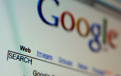Google search engine website showing the word search in the entry box