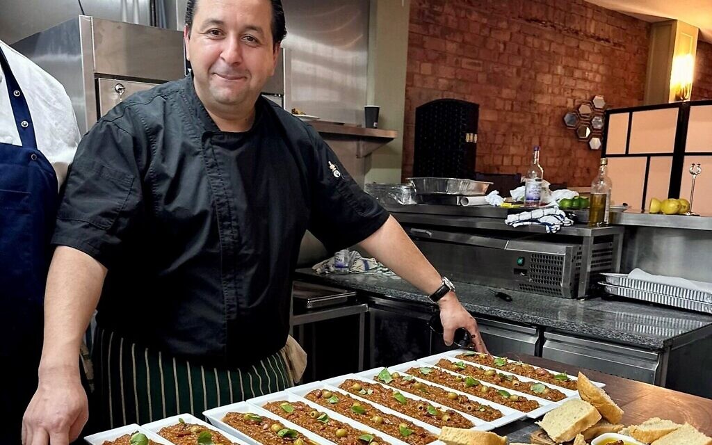 Chef Khalid with the aubergine zaalouk and homemade focaccia