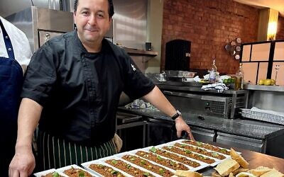 Chef Khalid with the aubergine zaalouk and homemade focaccia