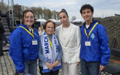 Left to right: Rebecca Saunders with Mala Tribitch, Agam Berger and fellow student Alfie Josephs