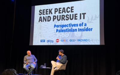 Samir Sinijlawi in conversation with Sunday Times journalist, Josh Glancy, at JW3. Photo: Annabel Sinclair