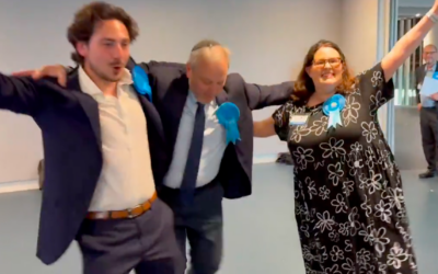 Three victorious Barnet Tory candidates celebrate their win in the Mill Hill seat
