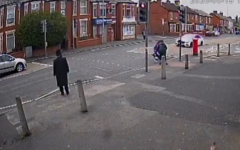 A white mercedes approached the pedestrian crossing, and subsequently ran the light, almost knocking down a Jewish family (Credit: Connect UK) A white mercedes approached the pedestrian crossing, and subsequently ran the light, almost knocking down a Jewish family (Credit: Connect UK)