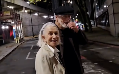 Dame Helen Mirren and husband Taylor Hackford during the filmed confrontation in central London. Credit: X