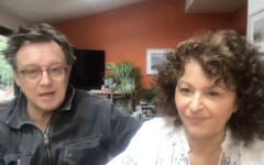 Nadia Sawalha and husband Mark Adderley during a livestream broadcast on their YouTube channel.