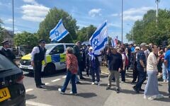 Jewish and pro-Palestinian protest and counter protest over Israel Real Estate Fair, Edgware. Pic: Michelle Rosenberg 14th June 2026 Jewish and pro-Palestinian protest and counter protest over Israel Real Estate Fair, Edgware. Pic: Michelle Rosenberg 14th June 2026