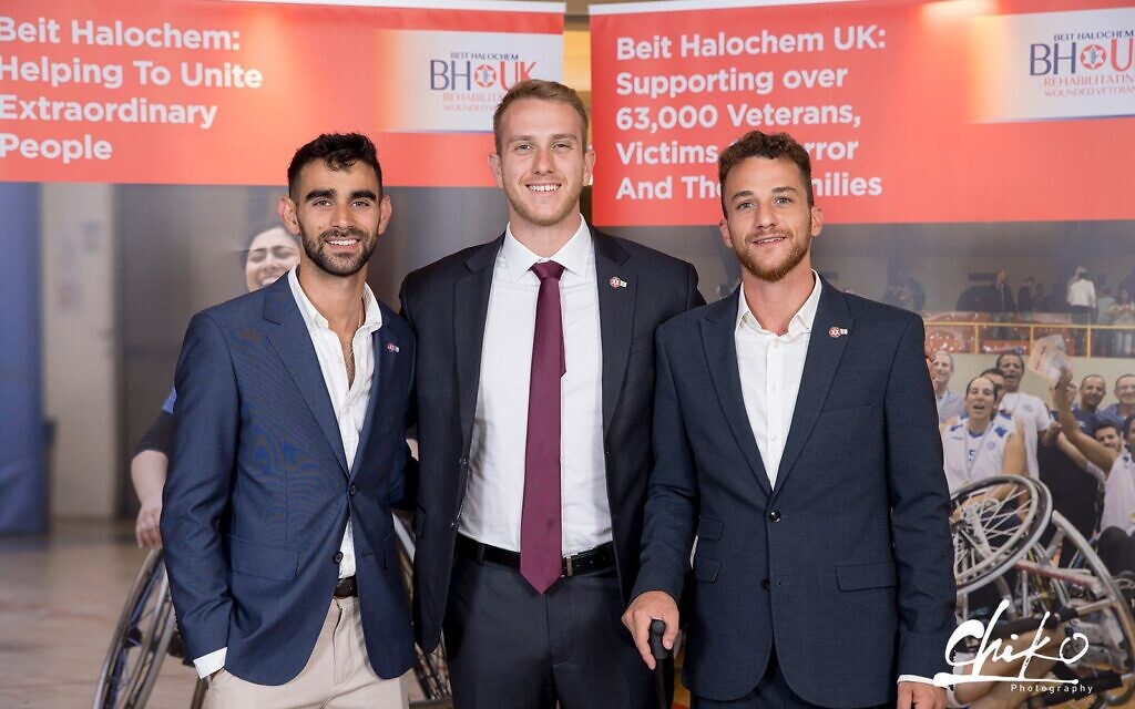 Beit Halochem veterans Ido, Zwi and Eytan Fassberg-Yaffe at Beit Halochem UK’s annual dinner, where more than £2 million was raised to support rehabilitation and PTSD services for injured Israeli veterans