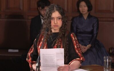 Arwa Elrayess, president of the Oxford Union, speaking at a Union event. Photo: Youtube/ Oxford Union
