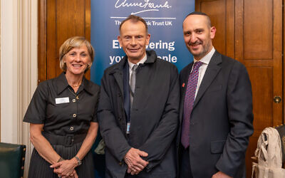 L-R: Nicola Cobbold, Chair of the Anne Frank Trust UK, broadcaster Andrew Marr and chief executive Dan Green at the launch of the charity's latest impact report in Parliament. Photo Credit: Julian Coleman