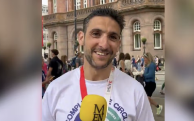 Yoni Finlay after completing the Great Manchester Run half-marathon, less than eight months after being injured in the Heaton Park synagogue terror attack. Credit: Manchester Evening News (MEN)