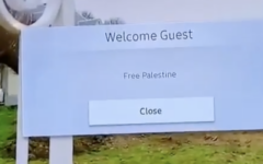 The message displayed on a television screen at Travelodge Manor House in Finsbury Park. Shomrim said the incident bore “all the hallmarks of targeted antisemitism”. Credit: Shomrim.