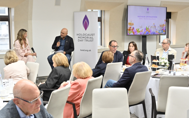 Sir Sajid Javid and author Natalie Livingstone speak at the Holocaust Memorial Day Trust's Summer Tea Party in London. Credit: Holocaust Memorial Day Trust/Mark Lewis