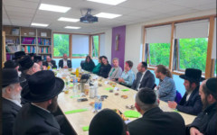 Mayor Zoe Garbett and two Green Party cabinet members at meeting with Jewish leaders in Stamford Hill