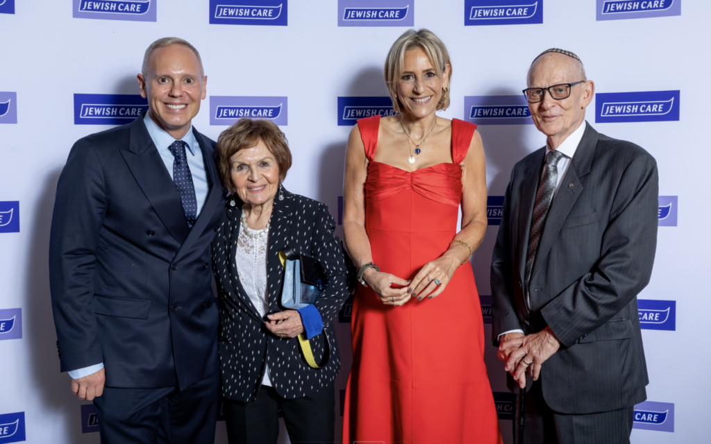 Rob Rinder, Janine Webber BEM, Emily Maitlis and Jacques Weisser BEM at Jewish Care’s Annual Dinner. (Photo: Justin Grainge)
