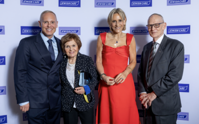 Rob Rinder, Janine Webber BEM, Emily Maitlis and Jacques Weisser BEM at Jewish Care’s Annual Dinner. (Photo: Justin Grainge)