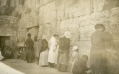 Abraham Orkin Freedman's photograph of the Western Wall from 1921 showed men and women praying together at the Jewish holy site. (Courtesy Tower of David Jerusalem Museum) Abraham Orkin Freedman's photograph of the Western Wall from 1921 showed men and women praying together at the Jewish holy site. (Courtesy Tower of David Jerusalem Museum)