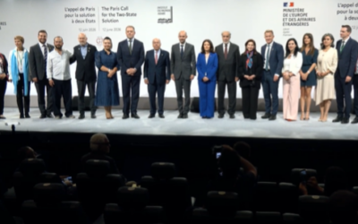 Participants on stage at The Paris Call for the Two State Solution conference this past weekend (Twitter: @FranceDiplo_ENG)