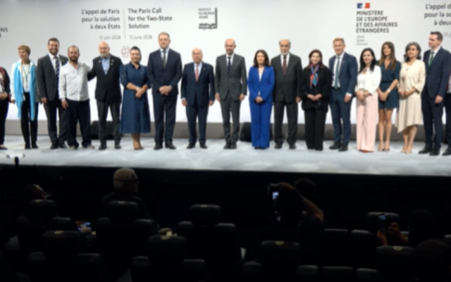 Participants on stage at The Paris Call for the Two State Solution conference this past weekend (Twitter: @FranceDiplo_ENG)