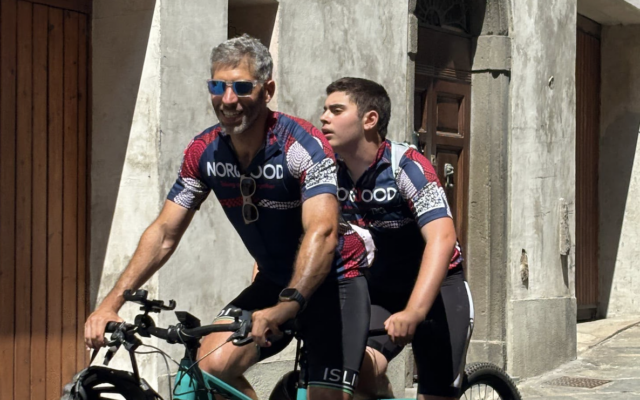 Jonathan and Jacob Tobin during Norwood’s 270km Tuscany Challenge, which raised £120,000 for the charity.
