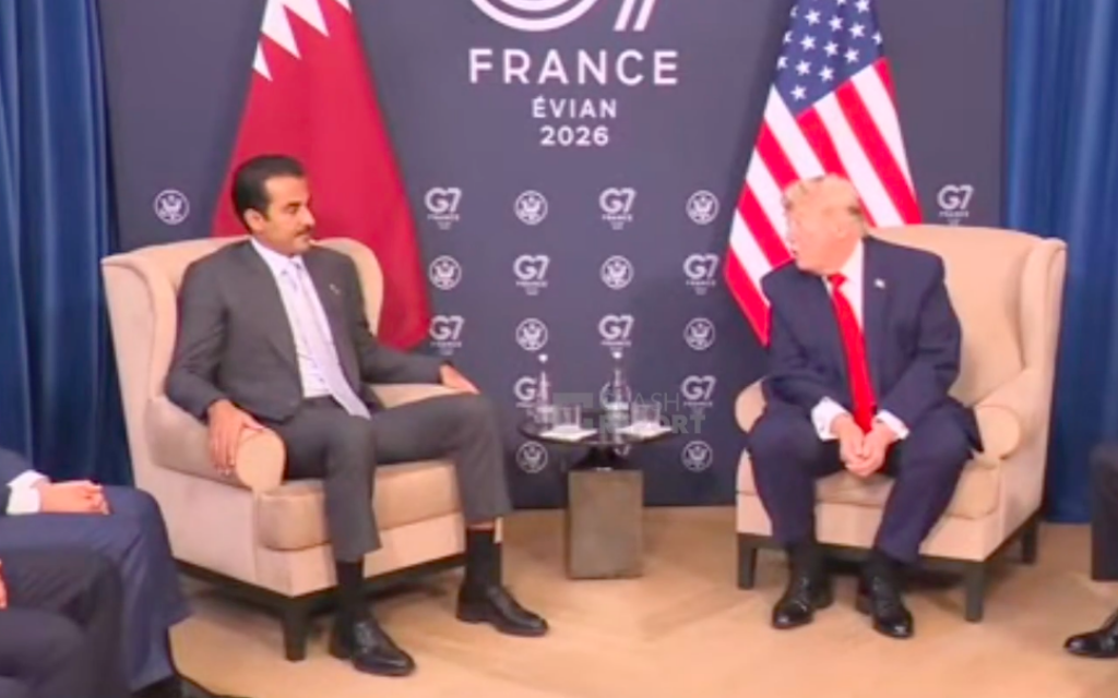 Donald Trump and Qatar’s Emir Sheikh Tamim bin Hamad Al Thani at G7 in France
