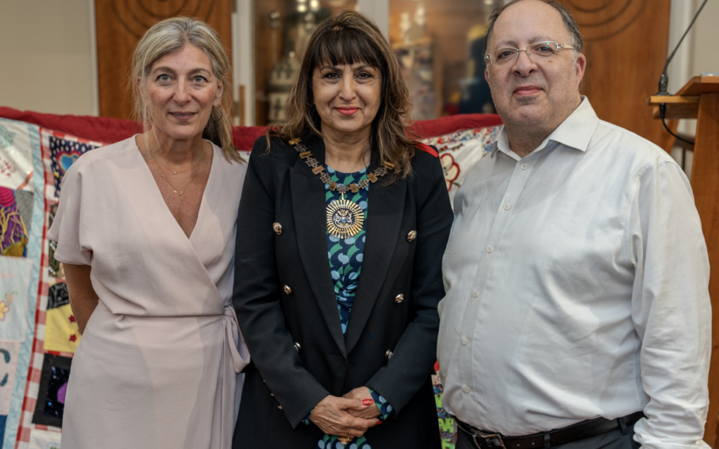 Rabbi Rebecca Birk, Mayor Zahra Beg (Mayor of Barnet), and Rabbi David Mason (Executive Director, HIAS+JCORE). Photo credit: FPS