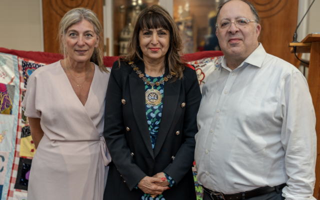 Rabbi Rebecca Birk, Mayor Zahra Beg (Mayor of Barnet), and Rabbi David Mason (Executive Director, HIAS+JCORE). Photo credit: FPS