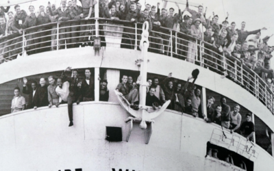 The Empire Windrush carrying Caribbean passengers to Britain in 1948, a journey that became a defining moment in modern British history.