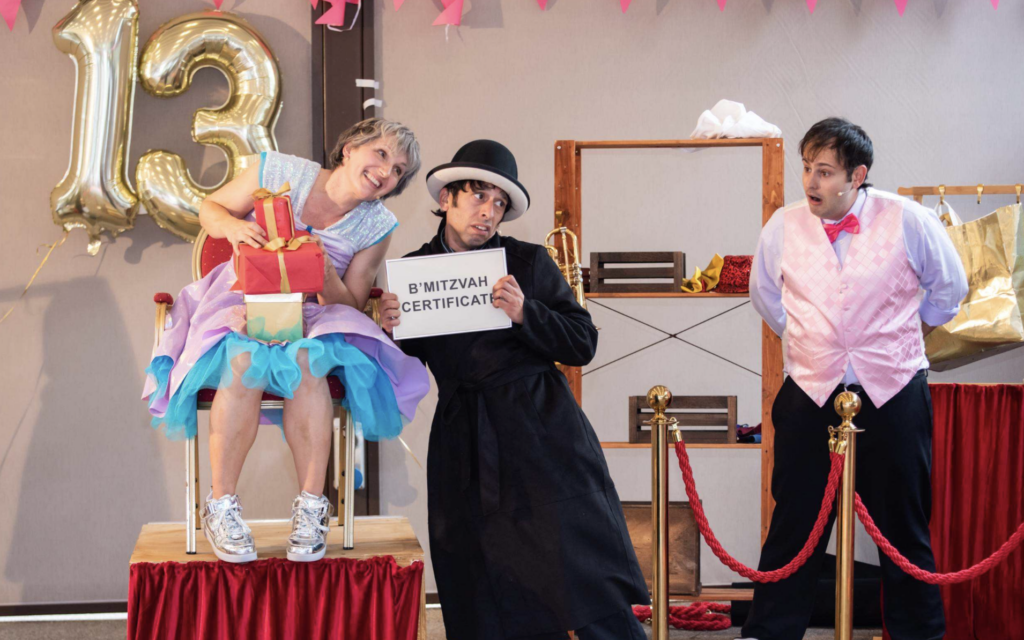 Performers bring Barmy Mitzvah, a new production written by Nick Cassenbaum especially for JW3's 13th anniversary celebrations, to life during the centre's B'Mitzvah party. Credit: Lou Morris Photography