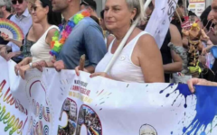 Members of Keshet Italia take part in the Naples Pride march before organisers said the group was targeted in an alleged antisemitic attack and escorted backstage by police. Photo: Via X
