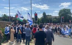 Jewish and pro-Palestinian protest and counter protest over Israel Real Estate Fair, Edgware. Pic: Michelle Rosenberg 14th June 2026