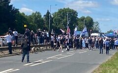 Jewish and pro-Palestinian protest and counter protest over Israel Real Estate Fair, Edgware. Pic: Michelle Rosenberg 14th June 2026