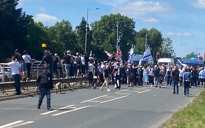 Jewish and pro-Palestinian protest and counter protest over Israel Real Estate Fair, Edgware. Pic: Michelle Rosenberg 14th June 2026