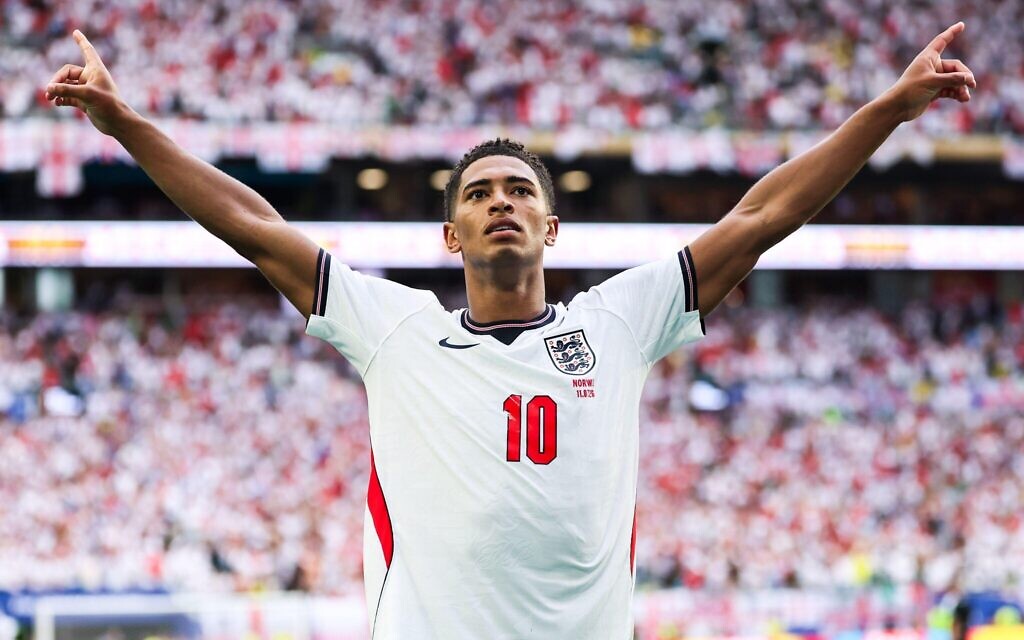 Miami, Fl, United States: Jude Bellingham player of England celebrates his goal during the FIFA World Cup quarterfinal match between Norway and England, at Miami Stadium, in Florida, United States, on Saturday, July 11, 2026. (Cal Sport Media via AP Images)