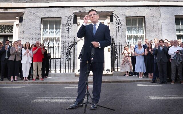 New Prime Minister Andy Burnham makes a speech outside 10 Downing Street, London, after meeting King Charles III and accepting his invitation to become Prime Minister and form a new government.