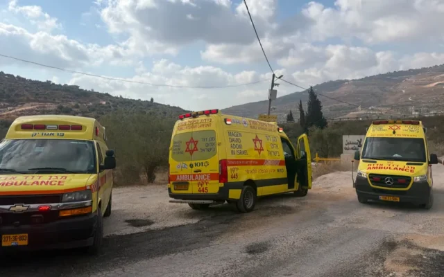 Magen David Adom ambulances at the scene of the deadly attack near Havat Gilad in Samaria. Credit: Magen David Adom (MDA).