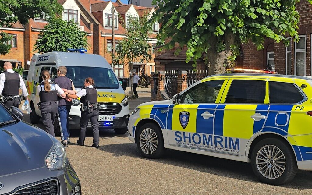 Police arrest a man following the incident at a Jewish family home in Stamford Hill. Credit: Shomrim.