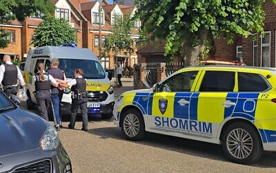 Police arrest a man following the incident at a Jewish family home in Stamford Hill. Credit: Shomrim.