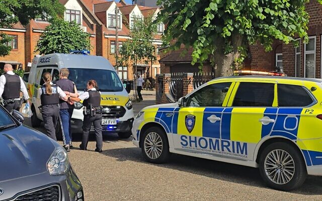Police arrest a man following the incident at a Jewish family home in Stamford Hill. Credit: Shomrim.
