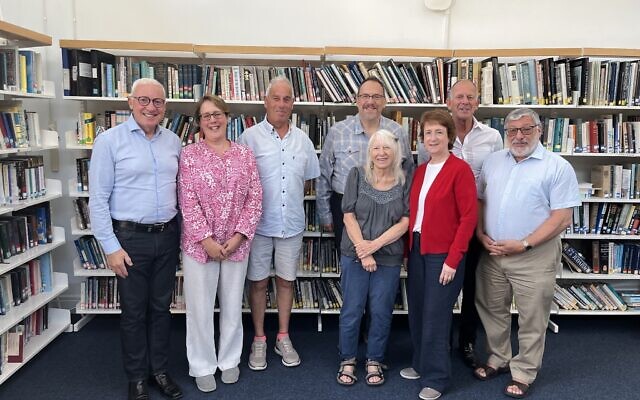 Group photo: Bernie Yaffe (JRC), Laura Cohen (Menorah Synagogue), Harold Weinstock and Rabbi Scott Aaron (Manchester Reform Synagogue), Cathy Knowles (Menorah Synagogue), Marissa Goldstone (Sha’arei Shalom Synagogue), Mark Adlestone (JRC) and Rabbi Warren Elf (Manchester Reform Synagogue).
