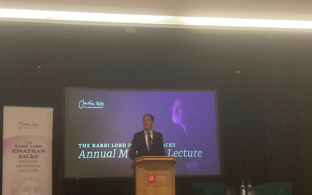 David Miliband speaks at the annual Rabbi Sacks Memorial lecture