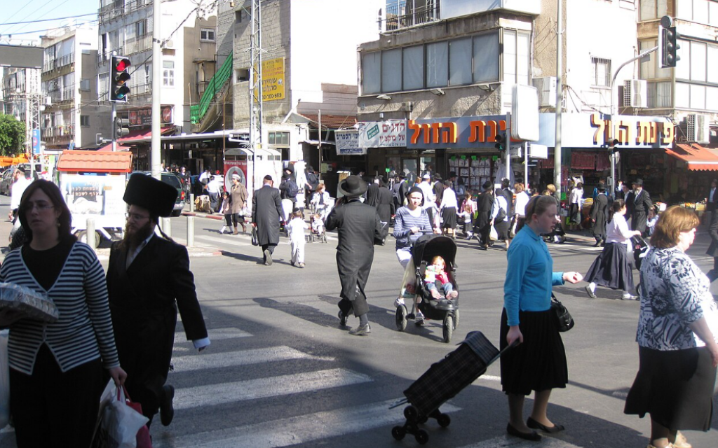 Charedi Jews on Rabbi Akiva Street in Bnei Brak. The proposed gender segregation is due to apply to two specific streets in the city at certain times of day (Creative Commons/deror_avi)