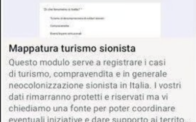 Screenshot of the online Google form that encouraged users to report the locations of Israeli and Jewish tourists in Italy.